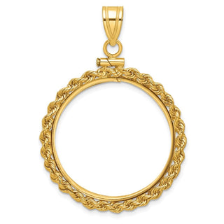 10k Yellow Gold Polished Rope 25.0mm x 2.35mm Screw Top Coin Bezel Pendant - Fits 1/2 oz Maple Leaf and Other Coins