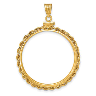 14k Yellow Gold 2mm Rope Screw Top 30mm Coin Bezel Pendant - Fits 1 oz Maple Leaf and 1/2 oz Cat