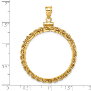 14k Yellow Gold 2mm Rope Screw Top 30mm Coin Bezel Pendant - Fits 1 oz Maple Leaf and 1/2 oz Cat