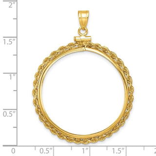 14k Yellow Gold 2mm Rope Screw Top 32mm Coin Bezel Pendant - Fits 1 oz Australian Nugget, 1 oz Kangaroo, 1 oz Panda, and Other Coins