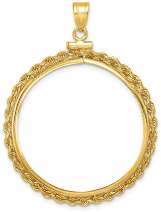 14k Yellow Gold 2mm Rope Screw Top 32mm Coin Bezel Pendant - Fits 1 oz Australian Nugget, 1 oz Kangaroo, 1 oz Panda, and Other Coins