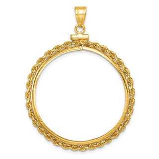 10k Yellow Gold Polished Rope 32.0mm x 2.85mm Screw Top Coin Bezel Pendant - Fits 1 oz Australian Nugget, 1 oz Kangaroo, 1 oz Panda, and Other Coins