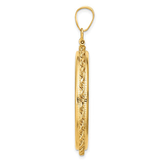 14k Yellow Gold 2mm Rope Screw Top 32.7mm Coin Bezel Pendant - Fits 1 oz American Eagle, 1 oz Cat, and 1 oz Krugerrand