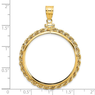 14k Yellow Gold 2mm Rope Screw Top 32.7mm Coin Bezel Pendant - Fits 1 oz American Eagle, 1 oz Cat, and 1 oz Krugerrand