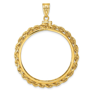 14k Yellow Gold 2mm Rope Screw Top 39.5mm Coin Bezel Pendant - Fits 4 Ducat