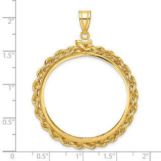 14k Yellow Gold 2mm Rope Screw Top 39.5mm Coin Bezel Pendant - Fits 4 Ducat