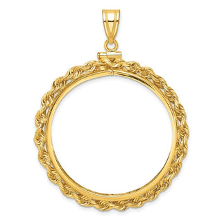 10k Yellow Gold Polished Rope 34.2mm x 2.85mm Screw Top Coin Bezel Pendant - Fits US $20 Liberty and US $20 St. Gaudens