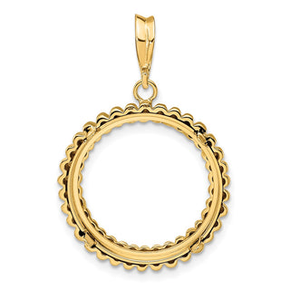 14k Yellow Gold 18mm Fluted Prong Coin Bezel Pendant - Fits 1/10 oz Cat