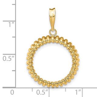 14k Yellow Gold 18mm Fluted Prong Coin Bezel Pendant - Fits 1/10 oz Cat