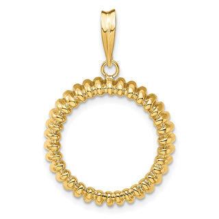 14k Yellow Gold 18mm Fluted Prong Coin Bezel Pendant - Fits 1/10 oz Cat