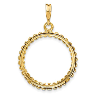 14k Yellow Gold 21.6mm Fluted Prong Coin Bezel Pendant - Fits US $5 Bald Eagle and US $5 Congressional