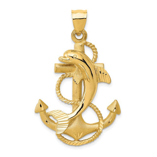 14k Yellow Gold Dolphin On Anchor Pendant