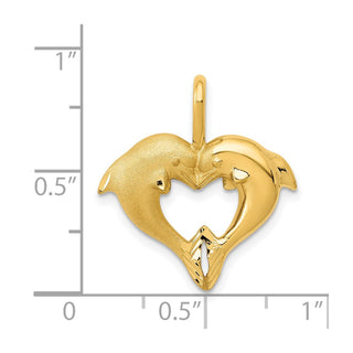 14k Yellow Gold Dolphin Heart Pendant