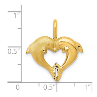 14k Yellow Gold Dolphin Heart Pendant