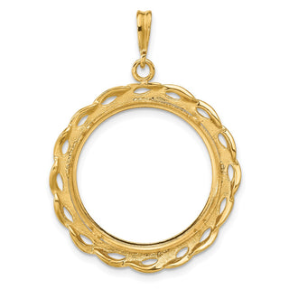 14k Yellow Gold 21.6mm Filigree Waved Prong Coin Bezel Pendant - Fits US $5 Bald Eagle, US $5 Congressional, US $5 Liberty, and Other Coins