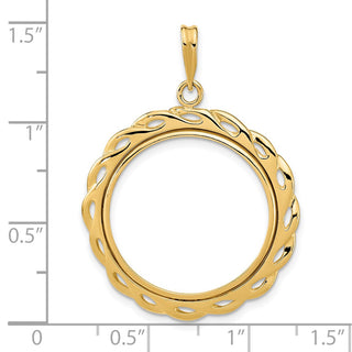14k Yellow Gold 21.6mm Filigree Waved Prong Coin Bezel Pendant - Fits US $5 Bald Eagle, US $5 Congressional, US $5 Liberty, and Other Coins