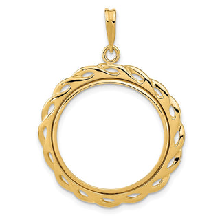 14k Yellow Gold 21.6mm Filigree Waved Prong Coin Bezel Pendant - Fits US $5 Bald Eagle, US $5 Congressional, US $5 Liberty, and Other Coins
