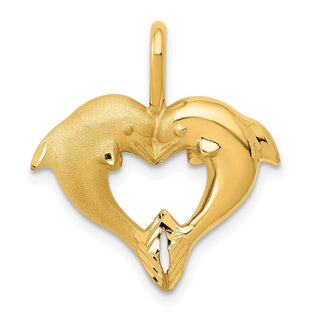 14k Yellow Gold Dolphin Heart Pendant