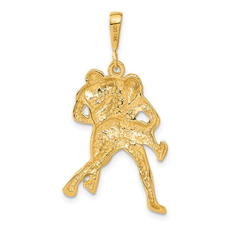 14k Yellow Gold Satin and Diamond-cut Wrestling Pendant