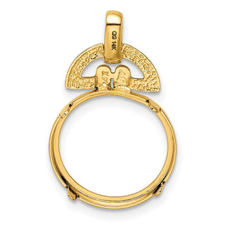 14k Yellow Gold 14mm Rounded Motif Prong Coin Bezel Pendant - Fits 1/20 oz Maple Leaf and Other Coins