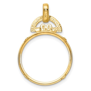 14k Yellow Gold 18mm Rounded Motif Prong Coin Bezel Pendant - Fits 1/10 oz Cat