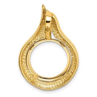 14k Yellow Gold 14mm Curved Teardrop Prong Coin Bezel Pendant - Fits 1/20 oz Maple Leaf and Other Coins