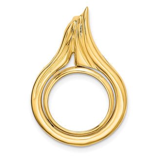 14k Yellow Gold 14mm Curved Teardrop Prong Coin Bezel Pendant - Fits 1/20 oz Maple Leaf and Other Coins