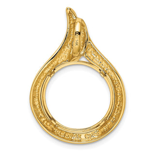 14k Yellow Gold 16.5mm Curved Teardrop Prong Coin Bezel Pendant - Fits 1/10 oz American Eagle and 1/10 oz Krugerrand