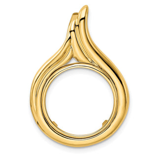 14k Yellow Gold 16.5mm Curved Teardrop Prong Coin Bezel Pendant - Fits 1/10 oz American Eagle and 1/10 oz Krugerrand