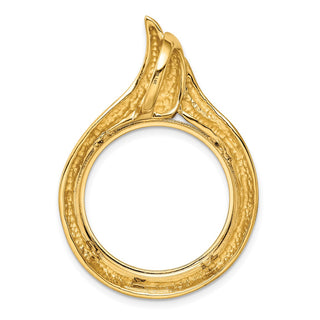 14k Yellow Gold 22mm Curved Teardrop Prong Coin Bezel Pendant - Fits 1/4 oz American Eagle and Other Coins