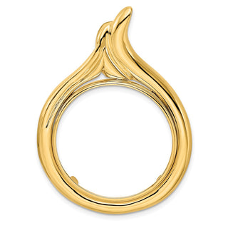 14k Yellow Gold 27mm Curved Teardrop Prong Coin Bezel Pendant - Fits 1/2 oz American Eagle, US $10 Liberty, and Other Coins