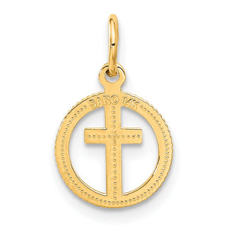 14k Yellow Gold Eternal Life Cross in Circle Charm C1314