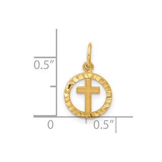 14k Yellow Gold Eternal Life Cross in Circle Charm C1314