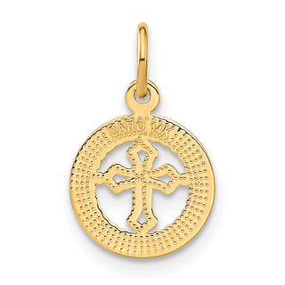 14k Yellow Gold Eternal Life Cross in Circle Charm C1315