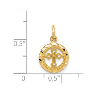 14k Yellow Gold Eternal Life Cross in Circle Charm C1315