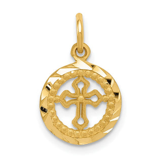 14k Yellow Gold Eternal Life Cross in Circle Charm C1315