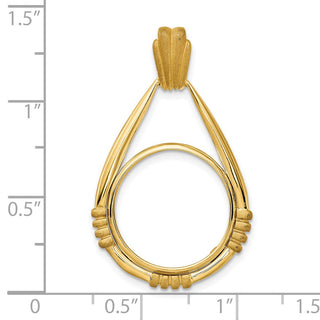 14k Yellow Gold Satin Fluted Station 16.5mm Teardrop Prong Coin Bezel Pendant - Fits 1/10 oz American Eagle and 1/10 oz Krugerrand
