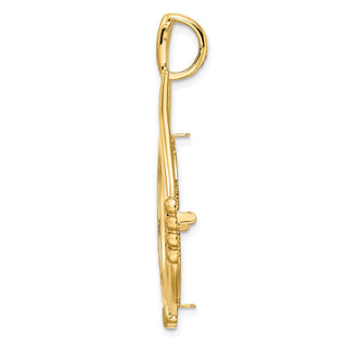 14k Yellow Gold Satin Fluted Station 22mm Teardrop Prong Coin Bezel Pendant - Fits 1/4 oz American Eagle and Other Coins