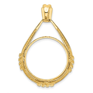 14k Yellow Gold Satin Fluted Station 22mm Teardrop Prong Coin Bezel Pendant - Fits 1/4 oz American Eagle and Other Coins
