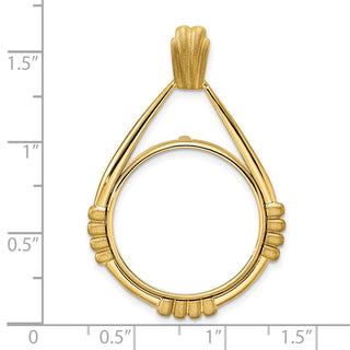 14k Yellow Gold Satin Fluted Station 22mm Teardrop Prong Coin Bezel Pendant - Fits 1/4 oz American Eagle and Other Coins