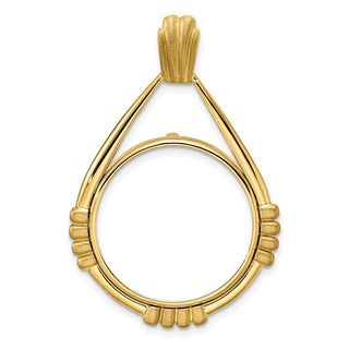 14k Yellow Gold Satin Fluted Station 22mm Teardrop Prong Coin Bezel Pendant - Fits 1/4 oz American Eagle and Other Coins
