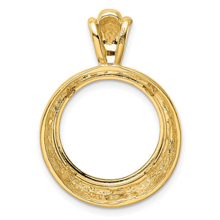 14k Yellow Gold Polished 16.5mm Concentric Circle Prong Coin Bezel Pendant - Fits 1/10 oz American Eagle and 1/10 oz Krugerrand