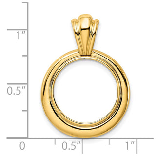14k Yellow Gold Polished 16.5mm Concentric Circle Prong Coin Bezel Pendant - Fits 1/10 oz American Eagle and 1/10 oz Krugerrand