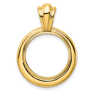 14k Yellow Gold Polished 16.5mm Concentric Circle Prong Coin Bezel Pendant - Fits 1/10 oz American Eagle and 1/10 oz Krugerrand