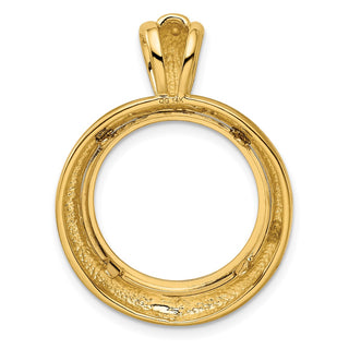 14k Yellow Gold Polished 17.8mm Concentric Circle Prong Coin Bezel Pendant - Fits US $2.50 Liberty and Other Coins