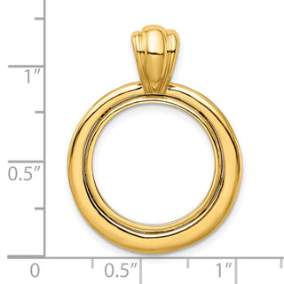14k Yellow Gold Polished 17.8mm Concentric Circle Prong Coin Bezel Pendant - Fits US $2.50 Liberty and Other Coins
