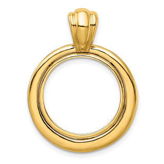 14k Yellow Gold Polished 17.8mm Concentric Circle Prong Coin Bezel Pendant - Fits US $2.50 Liberty and Other Coins
