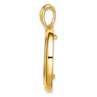 14k Yellow Gold Polished 21.6mm Concentric Circle Prong Coin Bezel Pendant - Fits US $5 Bald Eagle, US $5 Congressional, US $5 Liberty, and Other Coins