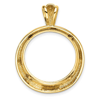 14k Yellow Gold Polished 21.6mm Concentric Circle Prong Coin Bezel Pendant - Fits US $5 Bald Eagle, US $5 Congressional, US $5 Liberty, and Other Coins