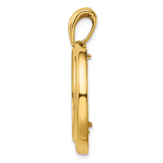 14k Yellow Gold Polished 22mm Concentric Circle Prong Coin Bezel Pendant - Fits 1/4 oz American Eagle and Other Coins
